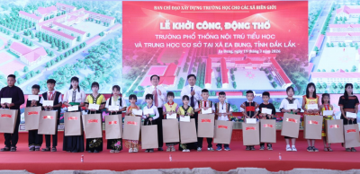 Công an tỉnh Đắk Lắk triển khai lực lượng đảm bảo an ninh, an toàn Lễ khởi công, động thổ xây dựng Trường Phổ thông Nội trú liên cấp Tiểu học - Trung học cơ sở tại xã Ea Bung, tỉnh Đắk Lắk