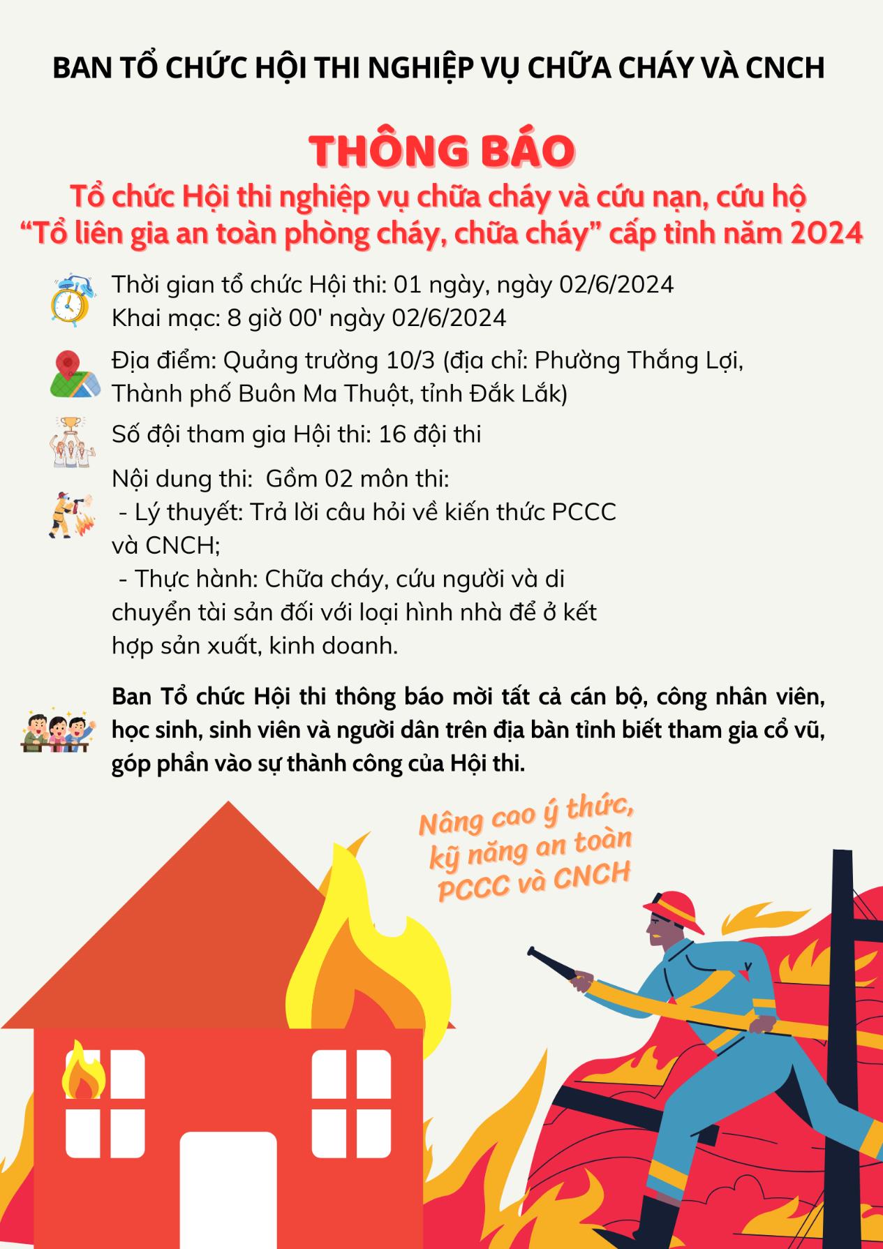 Thông báo Tổ chức Hội thi nghiệp vụ chữa cháy và cứu nạn cứu hộ “Tổ liên gia an toàn PCCC” cấp tỉnh năm 2024