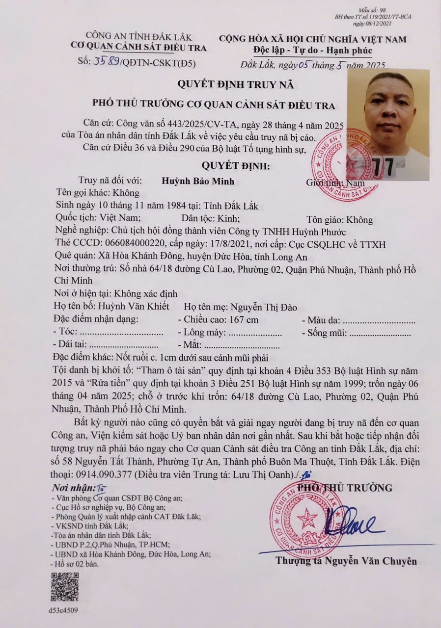 Truy nã đối tượng phạm tội tham ô tài sản và rửa tiền